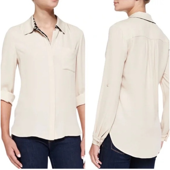 Diane von Furstenberg Ivory Lorelei Two Silk Tab Sleeve Blouse size 2 - Picture 1 of 13
